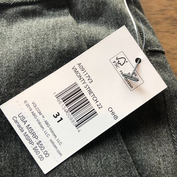 VOLCOM VMONTY STRETCH SHORTS | CHARCOAL HEATHER | Size 31 - Picture 4 of 9